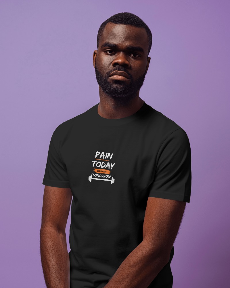 black male model wearing tshirt mockup against purple backdrop 0275 824