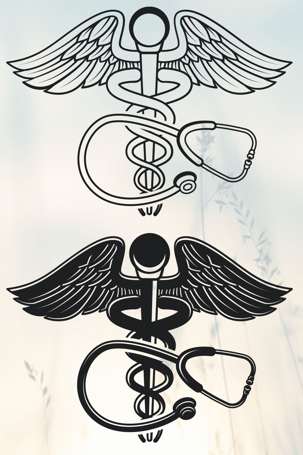Caduceus Symbol SVG Bundle, Caduceus Symbol With Stethoscope Svg, Stethoscope Svg, Caduceus Svg, Medical Svg, Healthcare Svg, Monogram Svg, pinterest preview image.