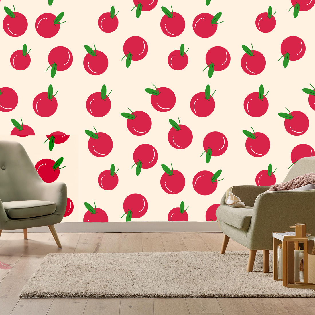 Seamless cherry pattern wallpaper, gift wrapping paper etc preview image.