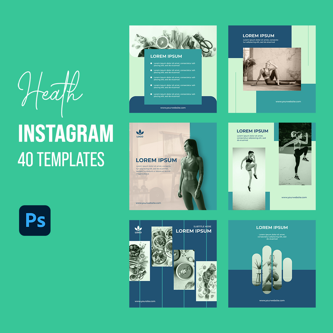 40 Instagram health template bundle cover image.
