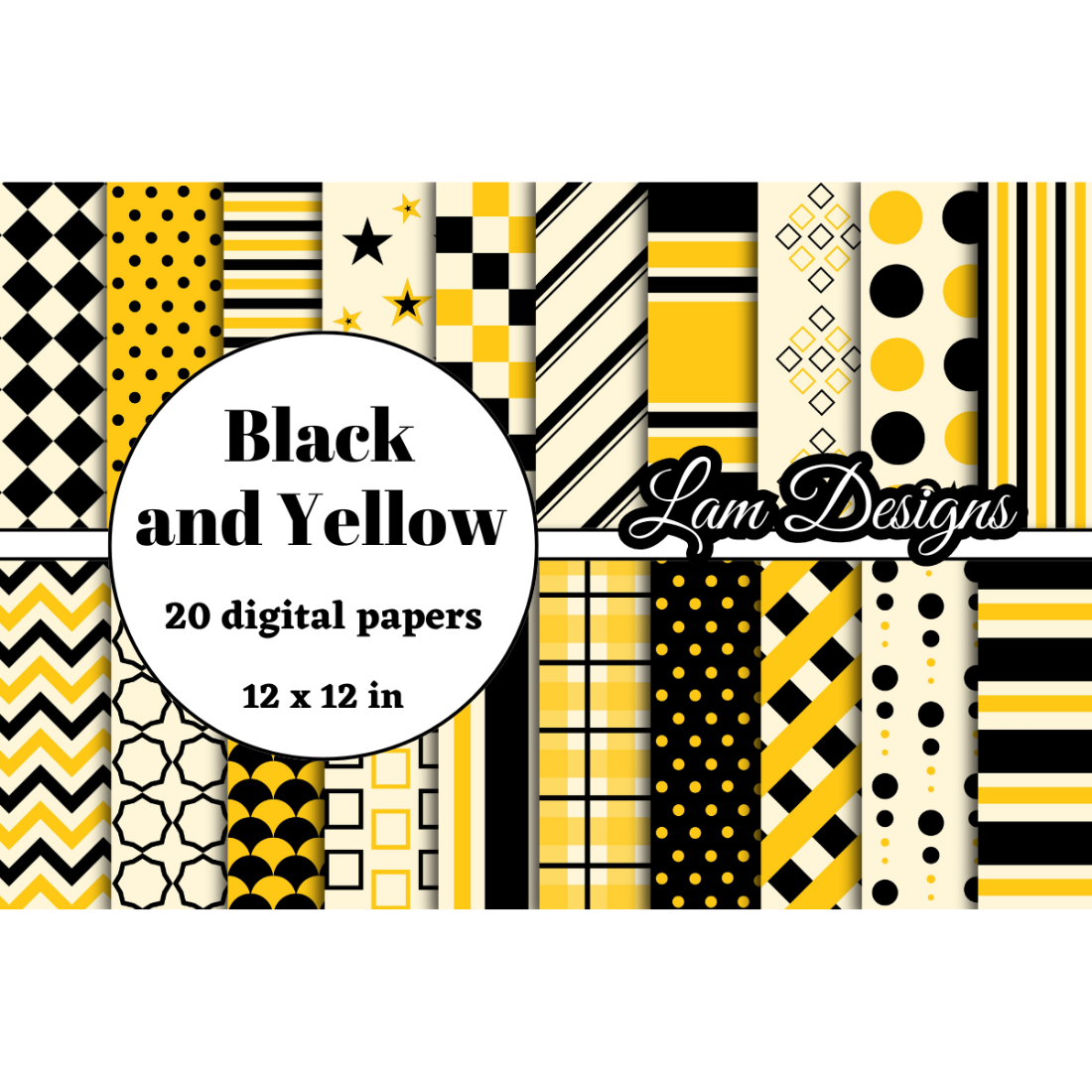 black and yellow digital papers preview image.