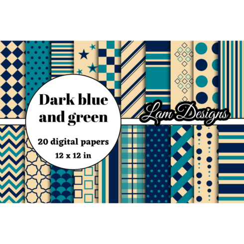 dark blue and green digital papers cover image.