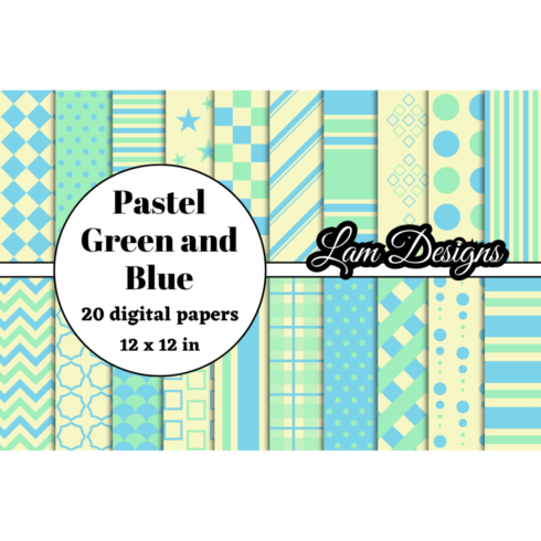 pastel green and blue digital papers cover image.