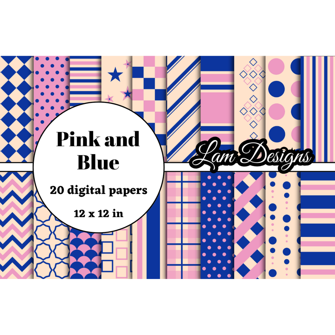 pink and blue digital papers preview image.