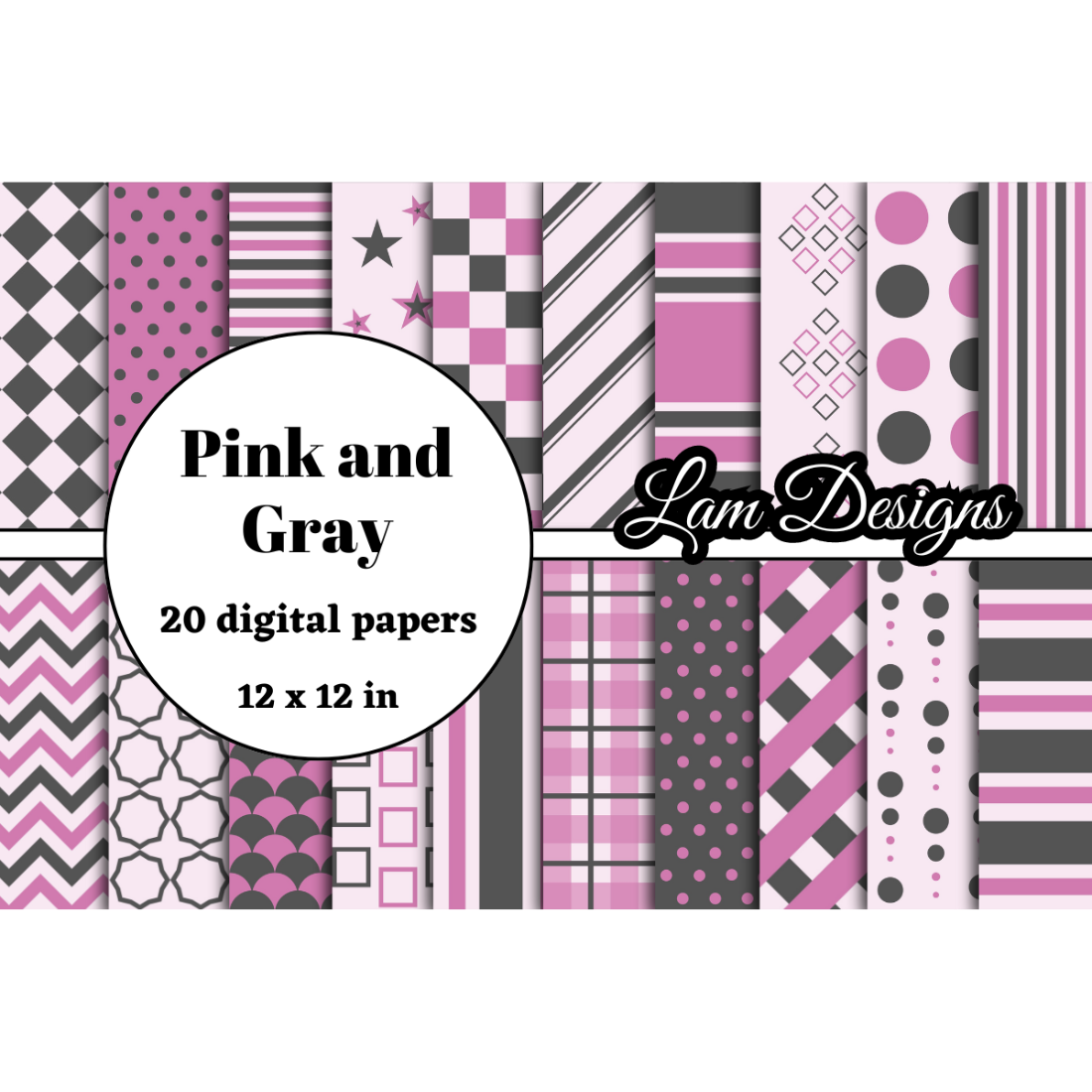 pink and gray digital papers preview image.