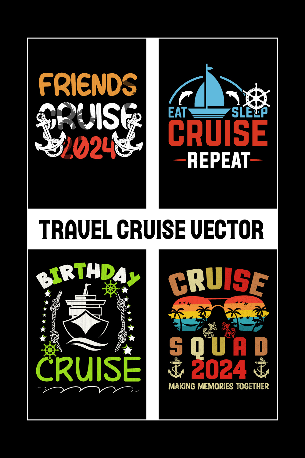 Cruise T-Shirt Design Bundle- Cruise T-shirt Design- Travel cruise vector, illustration, silhouette, or graphics pinterest preview image.