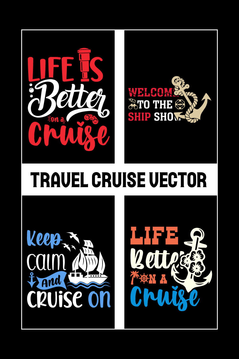 Cruise T-Shirt Design Bundle- Cruise T-shirt Design- Travel cruise vector, illustration, Silhouette, or Graphics pinterest preview image.