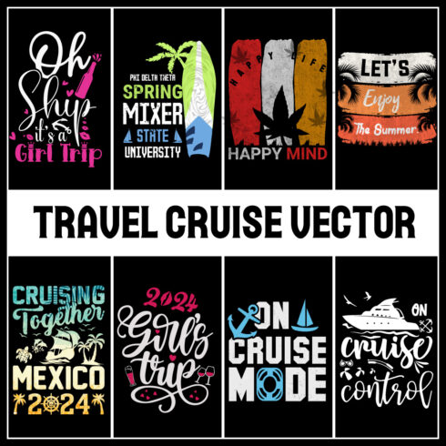 Cruise T-Shirt Design Bundle- Cruise T-shirt Design- Travel Cruise Vector, illustration, silhouette, or graphics cover image.
