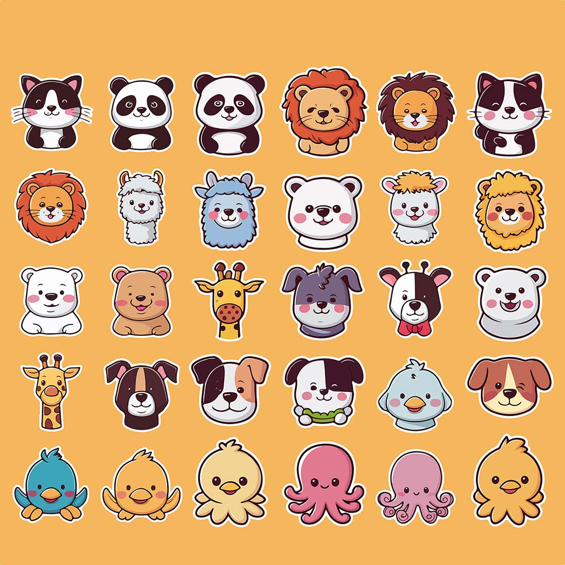 collection of 30 cute animal icons preview image.
