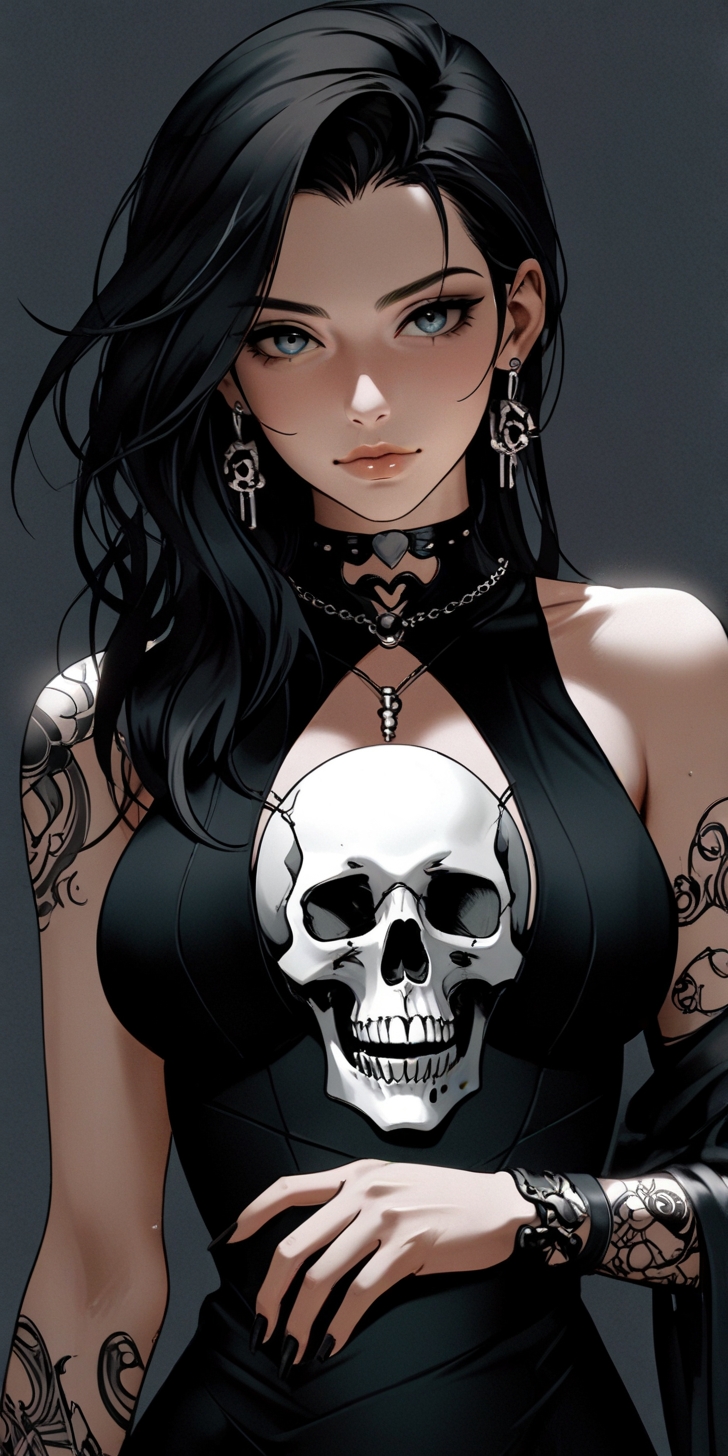 default a woman in a black dress with a skull on her chest cyb 1 511
