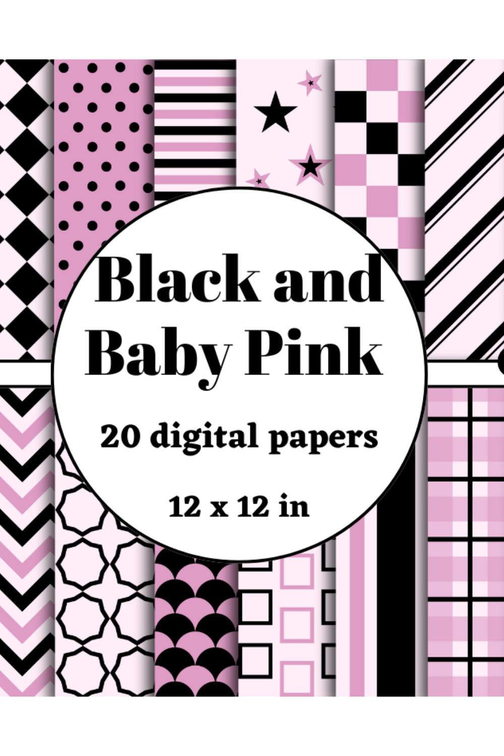black and baby pink digital papers pinterest preview image.