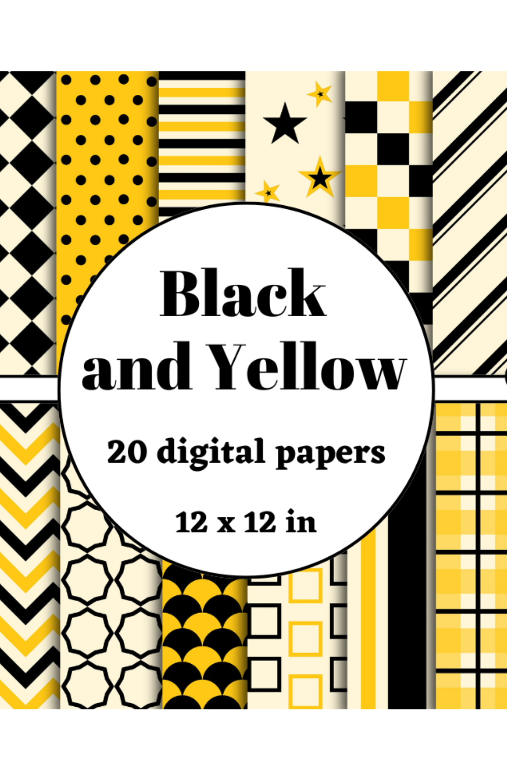 black and yellow digital papers pinterest preview image.