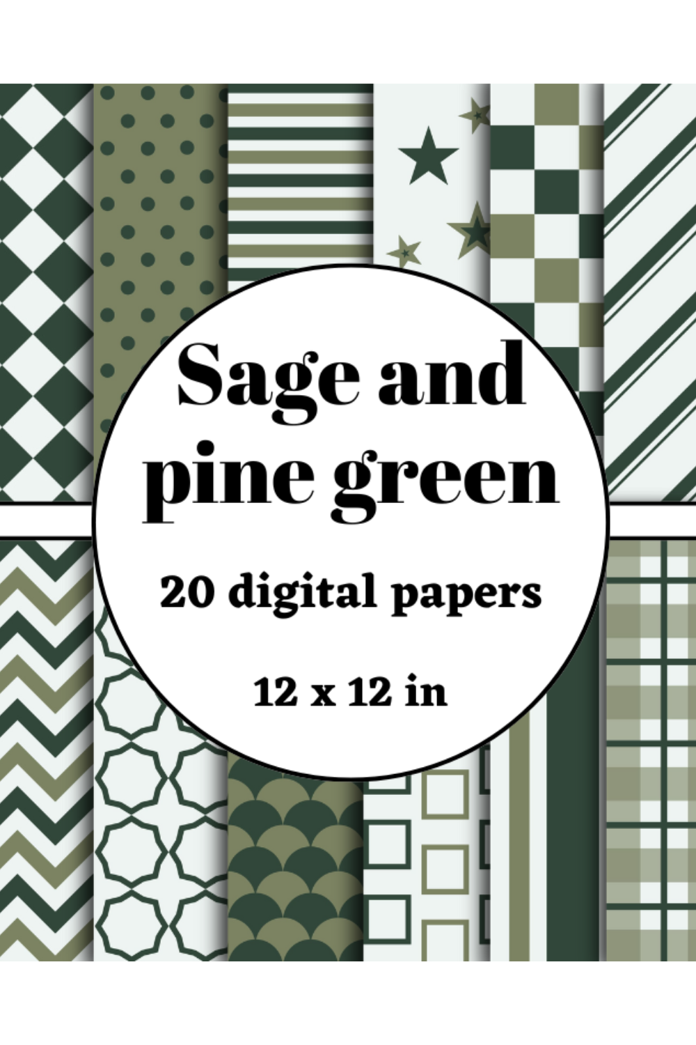 Sage and pine green digital papers pinterest preview image.