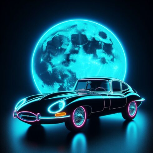 E Type Jaguar Car Neon Style Art Poster Print Home Decor Printable Download cover image.
