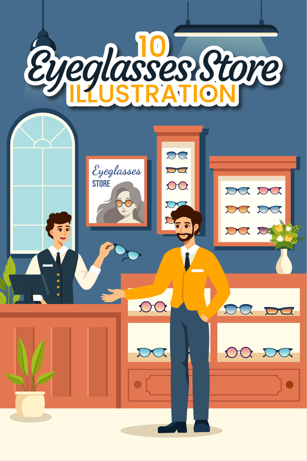 10 Eyeglasses Store Illustration pinterest preview image.