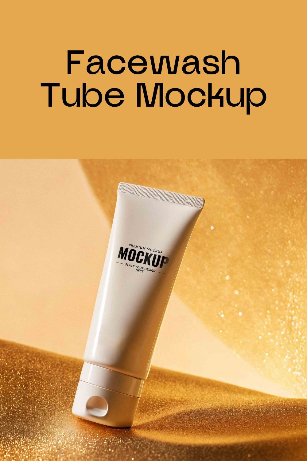 Facewash Tube Mockup Standing On Glitter Surface pinterest preview image.