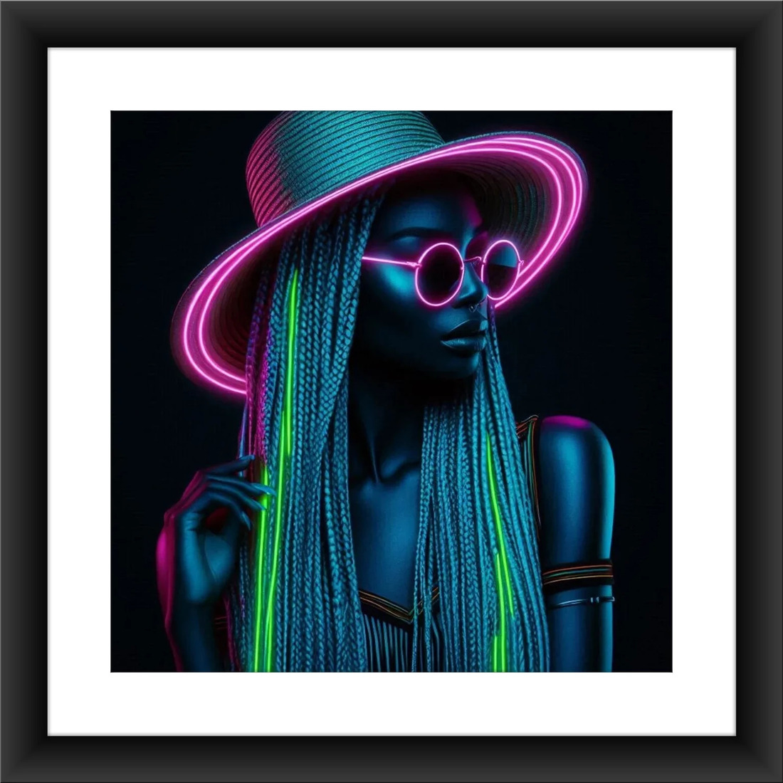 African Model Neon Style Photo Art Poster Print Home Decor Printable Download preview image.