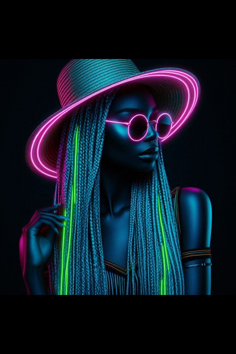 African Model Neon Style Photo Art Poster Print Home Decor Printable Download pinterest preview image.