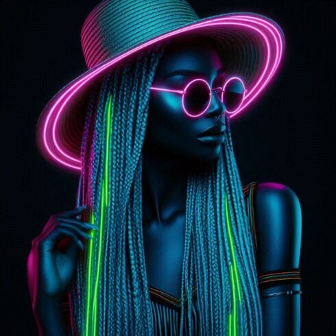African Model Neon Style Photo Art Poster Print Home Decor Printable Download cover image.