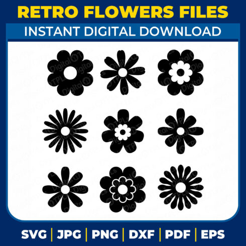 Retro Flowers SVG Bundle Files cover image.