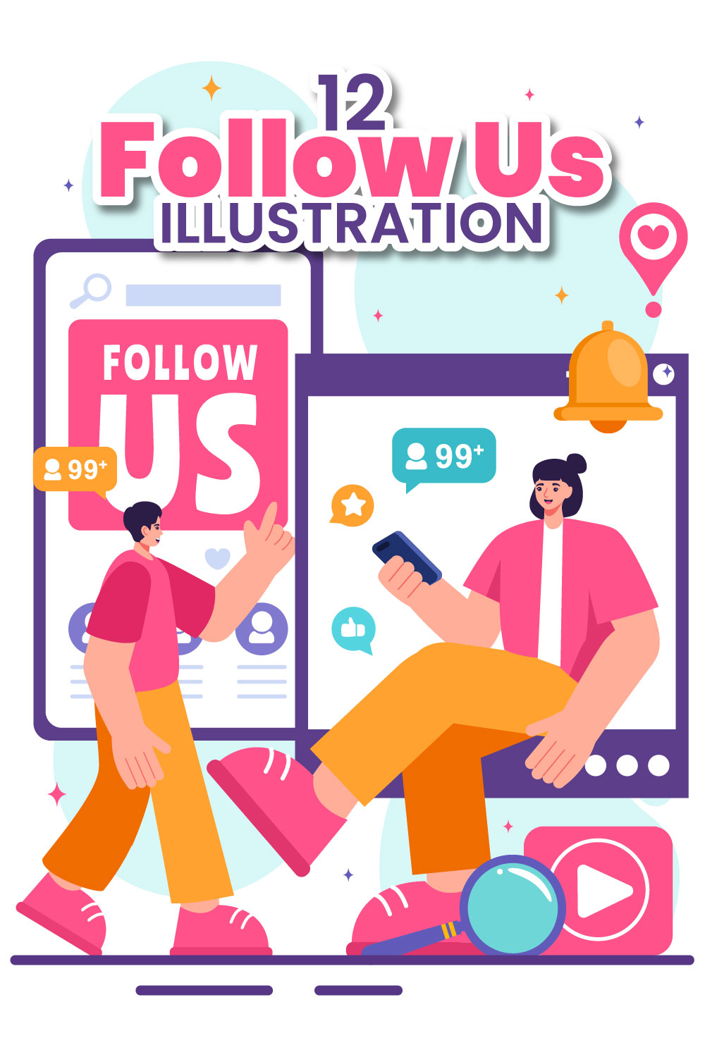 12 Follow Us and Like Illustration pinterest preview image.