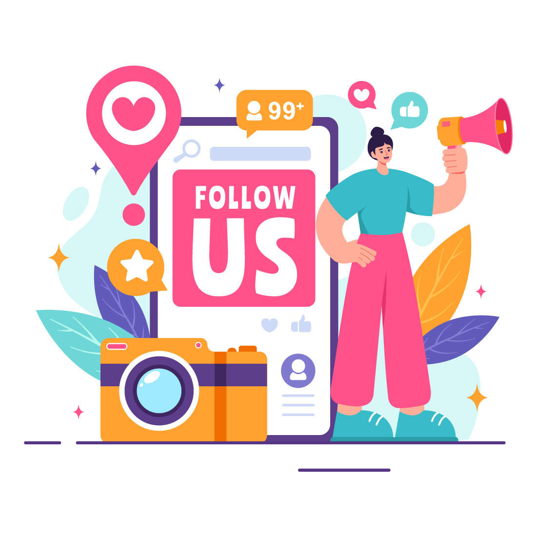 12 Follow Us and Like Illustration cover image.