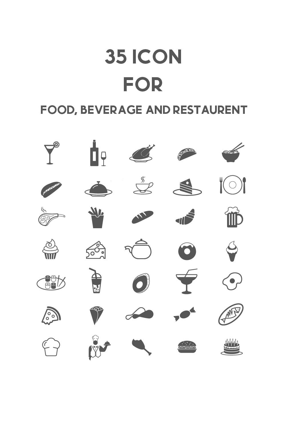 Food, Beverage, and Restaurant Icon Pack pinterest preview image.