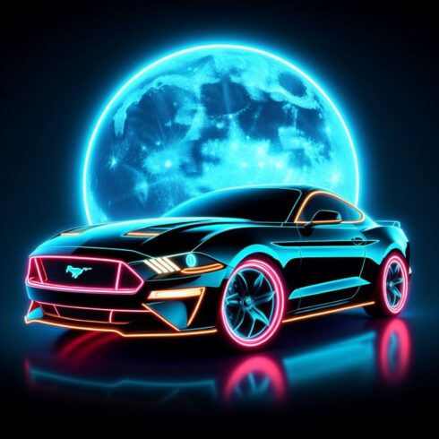 Ford Mustang Car Neon Style Art Poster Print Home Decor Printable Download cover image.