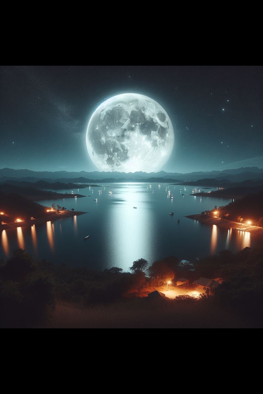 Full Moon Night Time Landscape Scene Photo Manipulation Art Poster Print Printable Digital Download pinterest preview image.