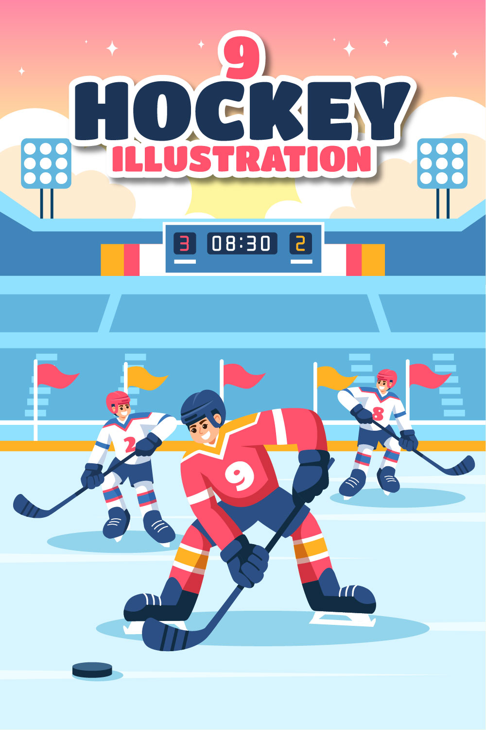 9 Hockey Player Sport Illustration pinterest preview image.