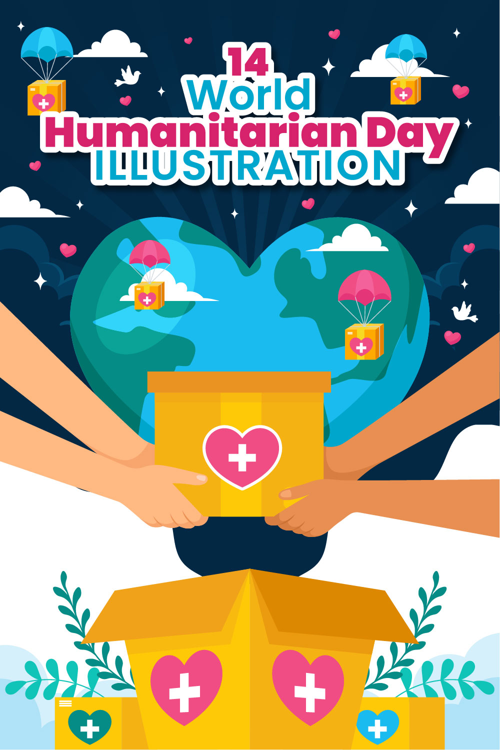 14 World Humanitarian Day Illustration pinterest preview image.