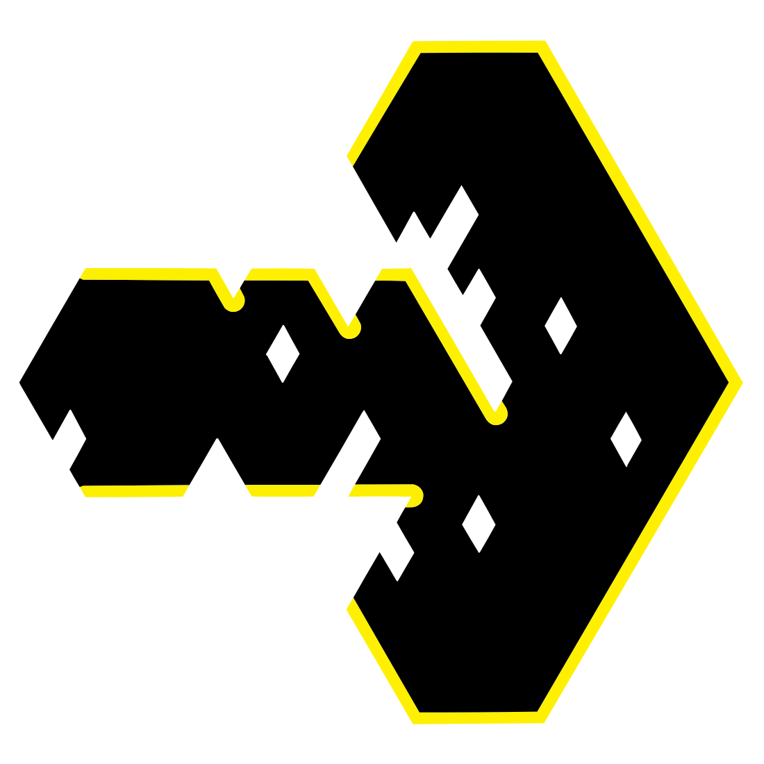 Black Yellow Right Arrow that is being ripped and broken by the diamond shapes, then enriched with yellow stripes preview image.