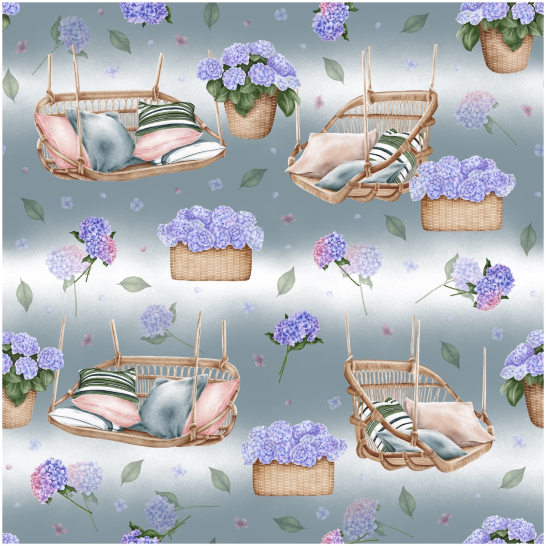 Collection seamless patterns «Swings and hydrangeas» preview image.