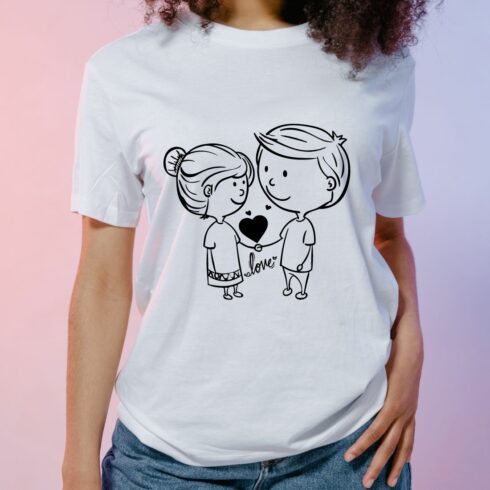 Line art romantic t-shirt design cover image.