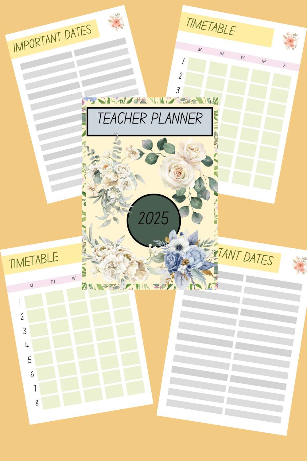 Print / Digital teacher Planner Undated School Planner,Teacher Binder, pinterest preview image.