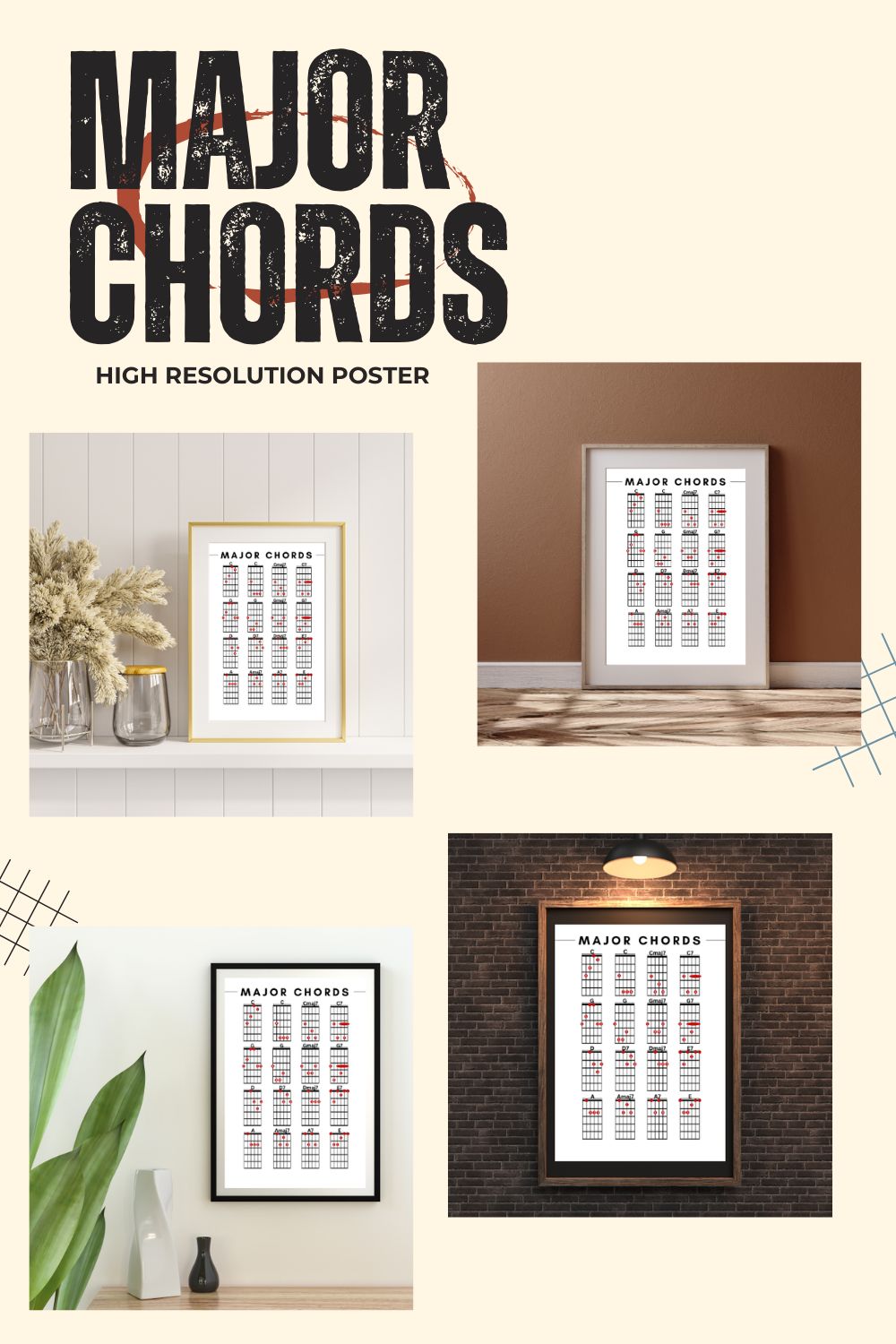 Major Chords For Beginners - Poster in High Resolution Ready to Print + BONUS pinterest preview image.