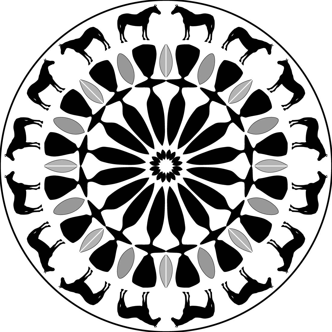 Mandala art with black Horse cover image.