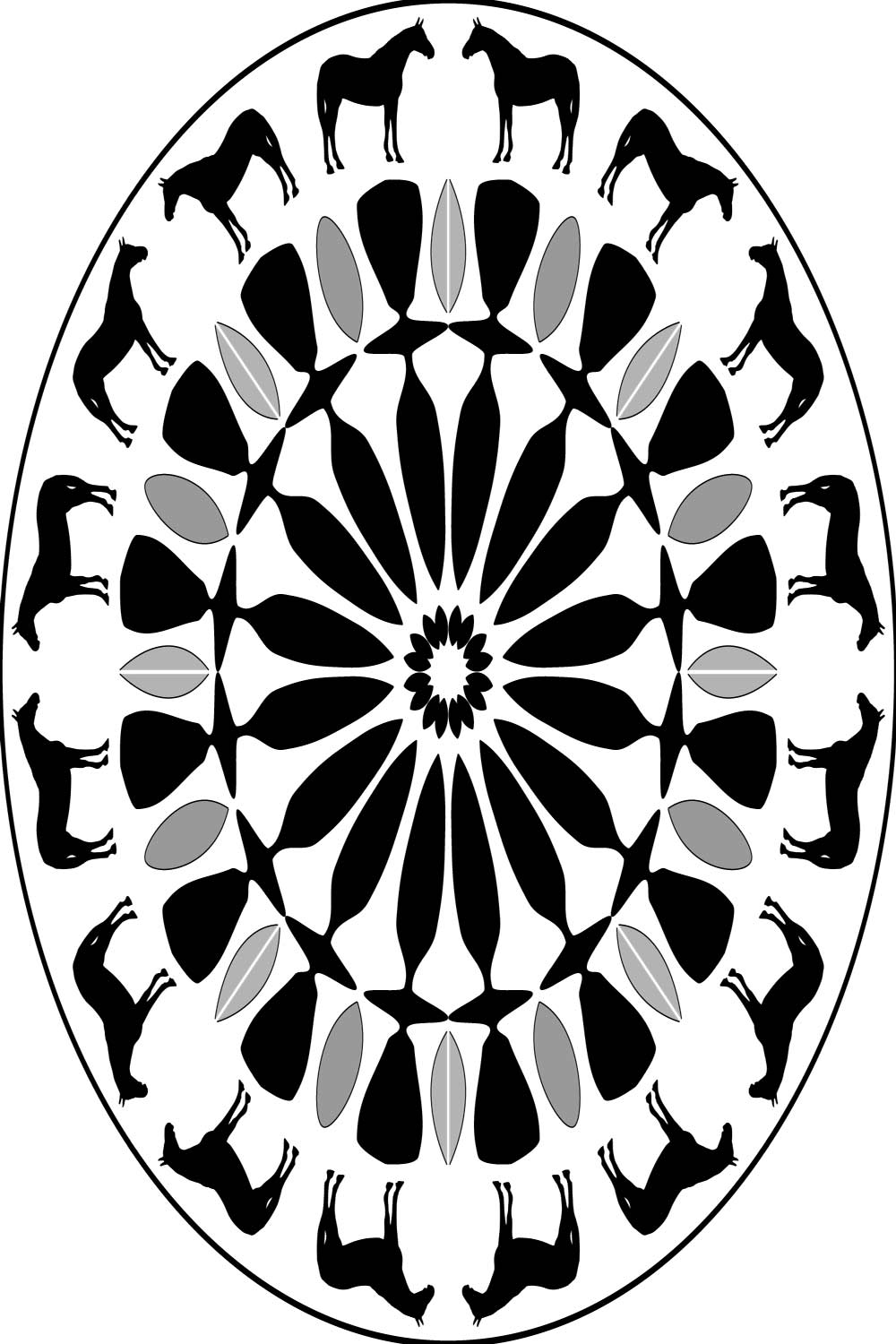 Mandala art with black Horse pinterest preview image.