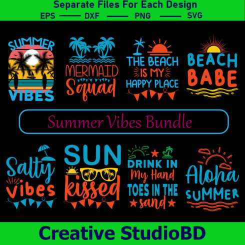Summer Vibes SVG Bundle Cut File, Beach Life Svg, Hello Summer Svg, Summer Saying Svg, Salty Vibes, Summer Love, Vacation, Summer Vibes t shirt, Summer Quotes, Typography Design, cover image.