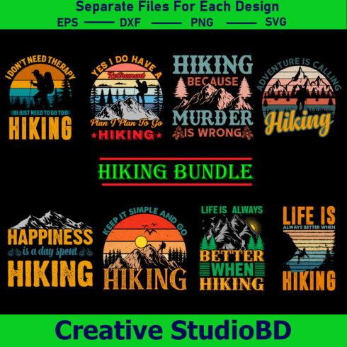 Hiking SVG Bundle Cut File, Hiking Saying Svg, Nature Svg, Mountains Svg, Adventure Svg, Holiday Svg, Cricut Cut Files, Hiking t-shirt, Hiking Quotes, Typography Design, cover image.