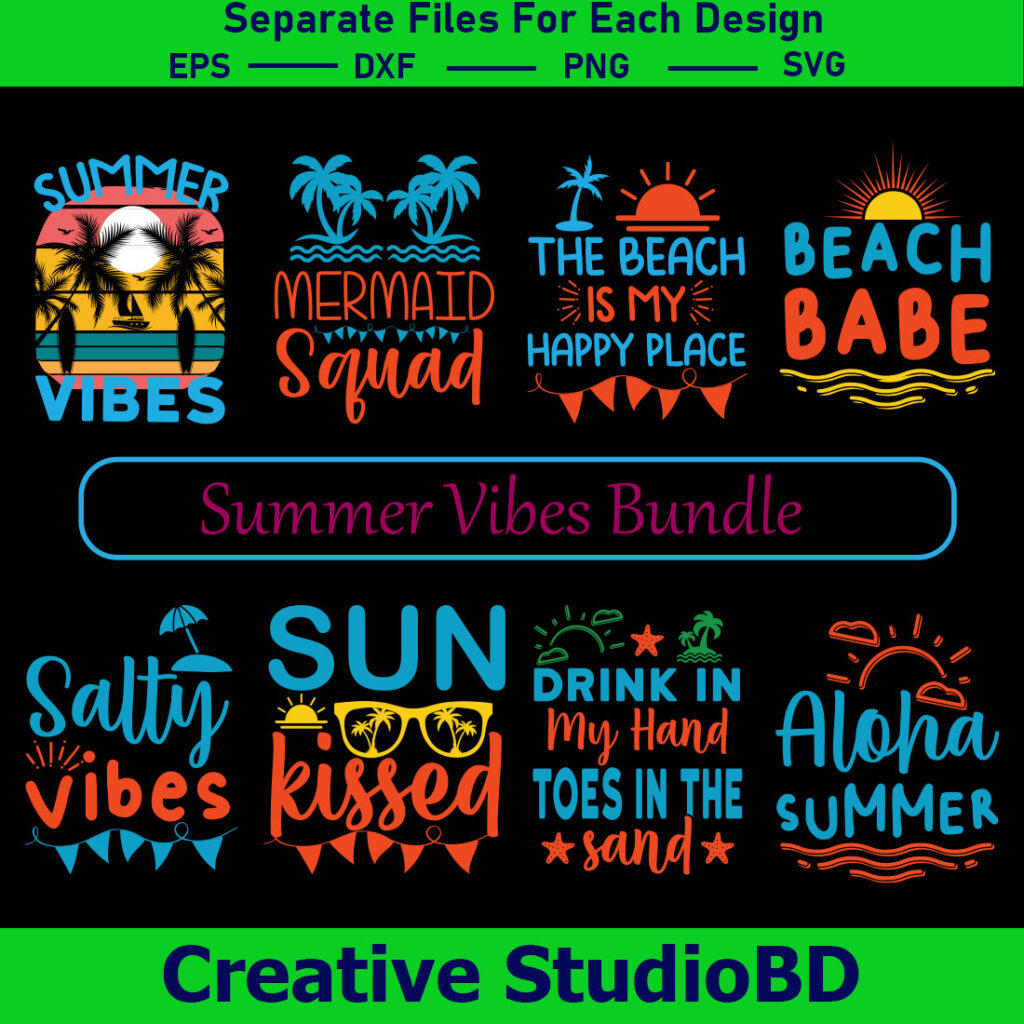 Summer Vibes SVG Bundle Cut File, Beach Life Svg, Hello Summer Svg ...