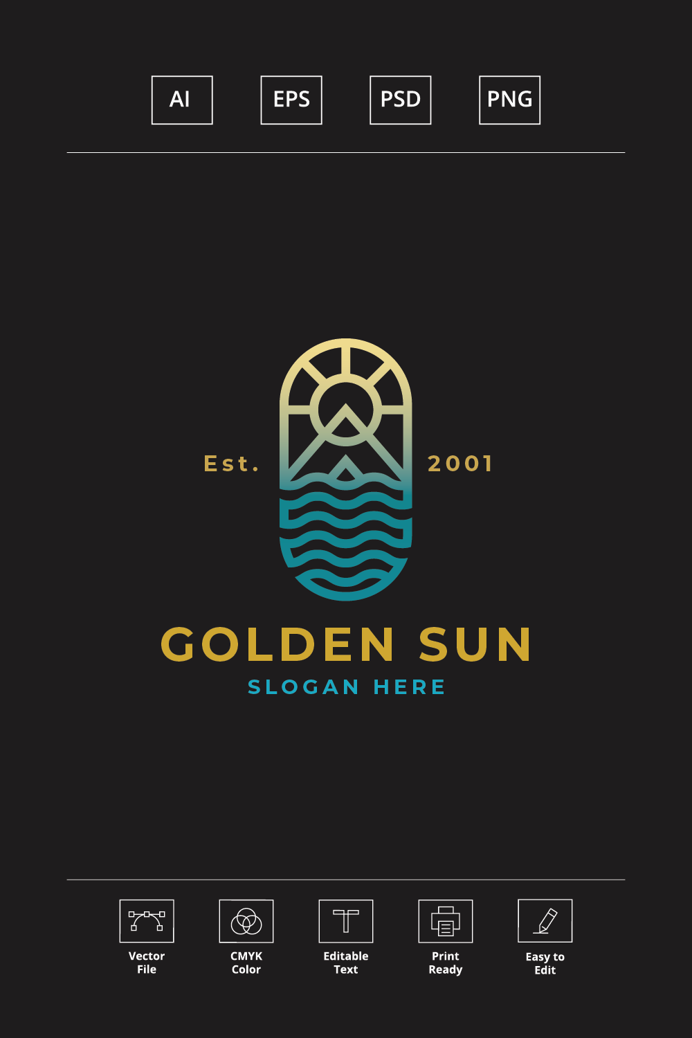 Golden Sun Travel Logo pinterest preview image.