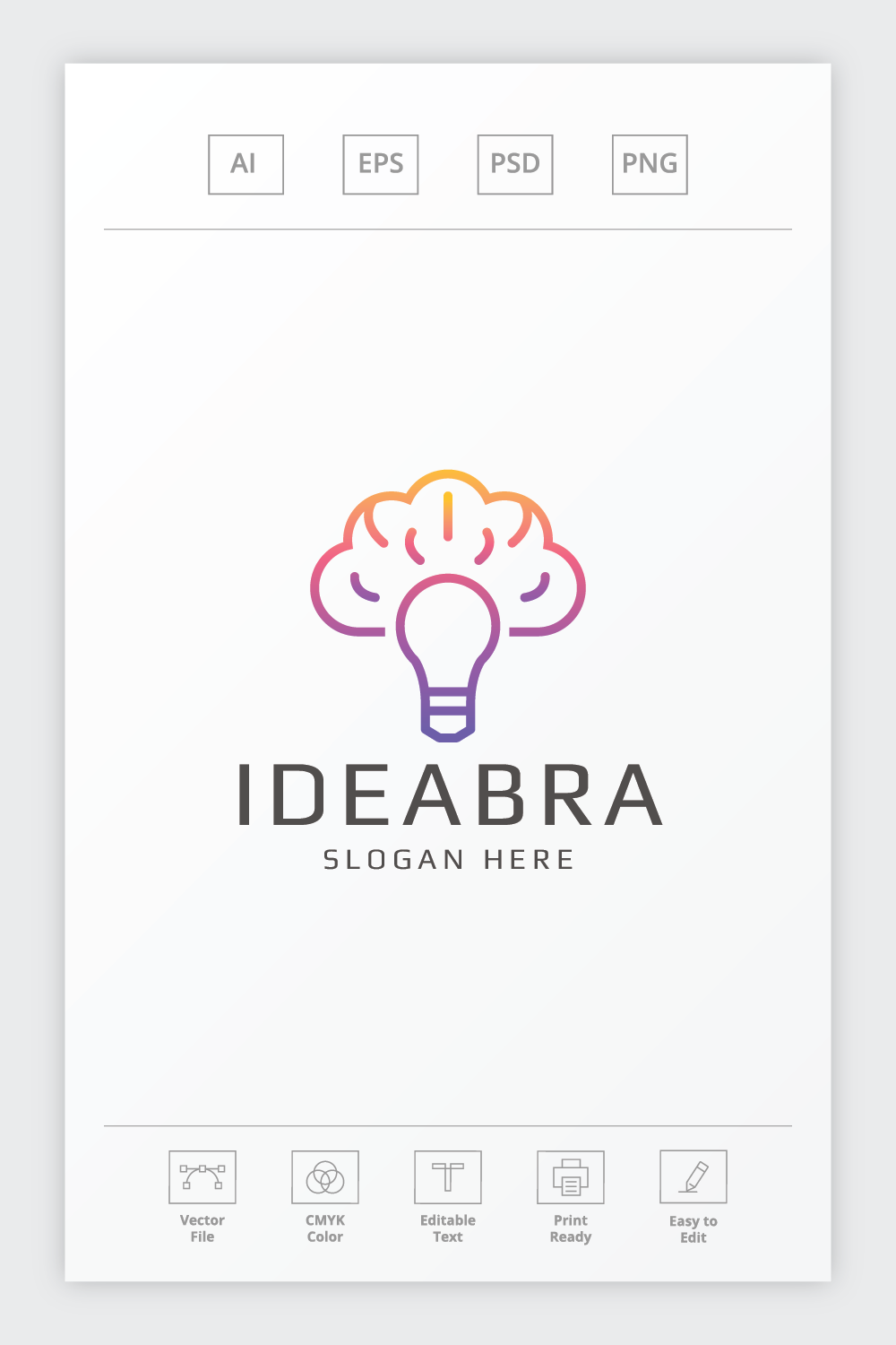 Idea Brain Bulb Logo pinterest preview image.