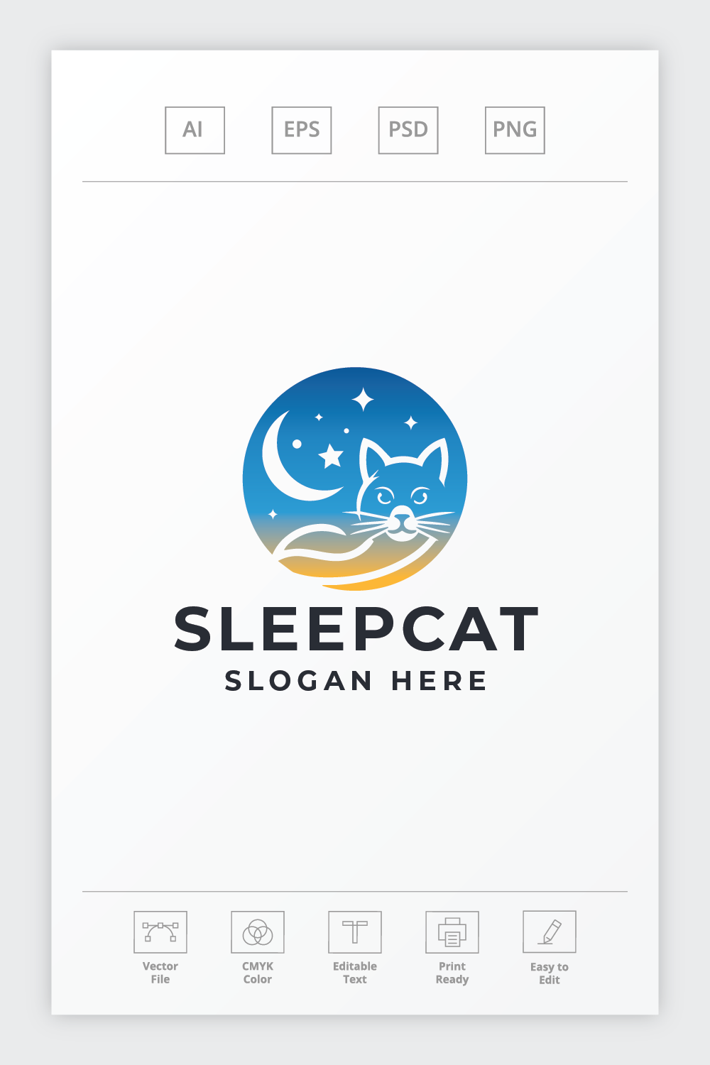 Sleep Cat Pet Logo pinterest preview image.