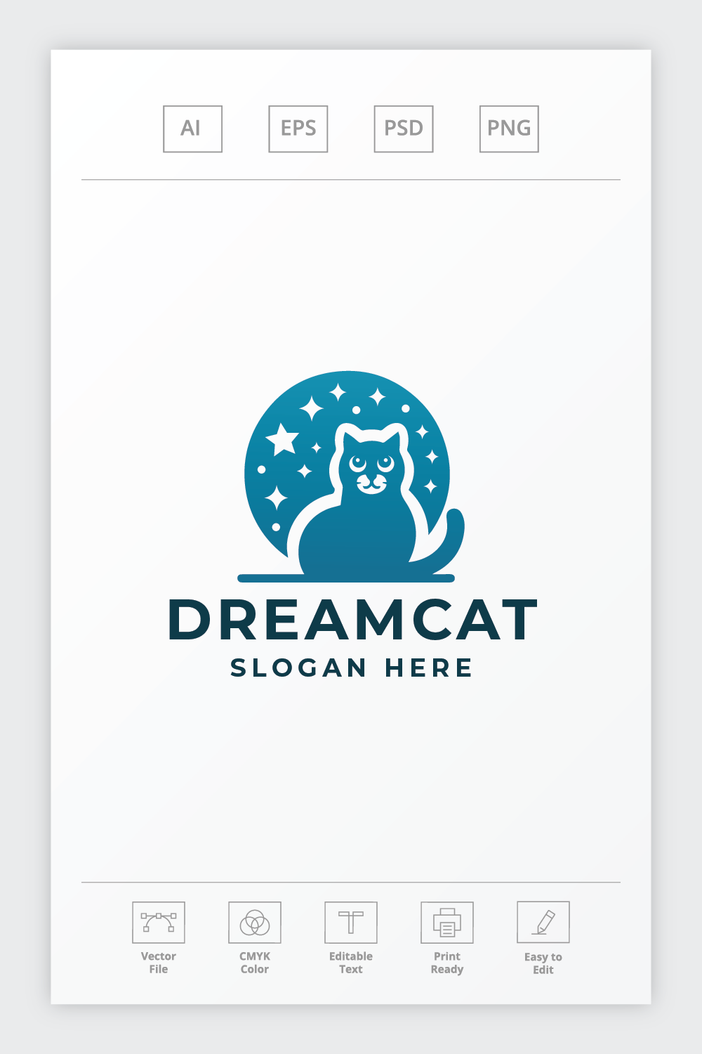 Dream Cat Pet Logo pinterest preview image.