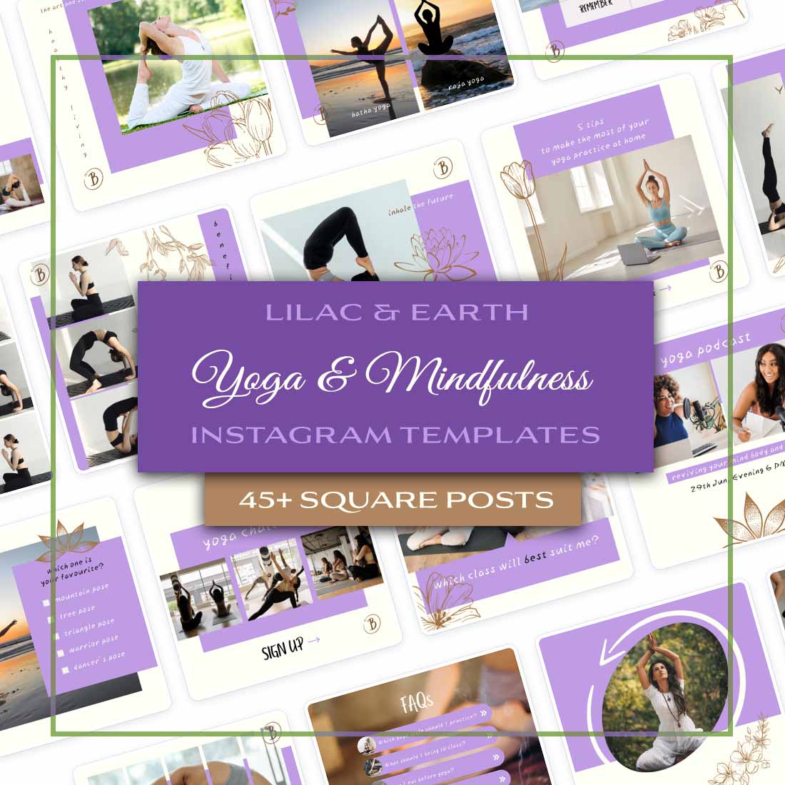 Yoga Instagram Posts Canva Templates cover image.