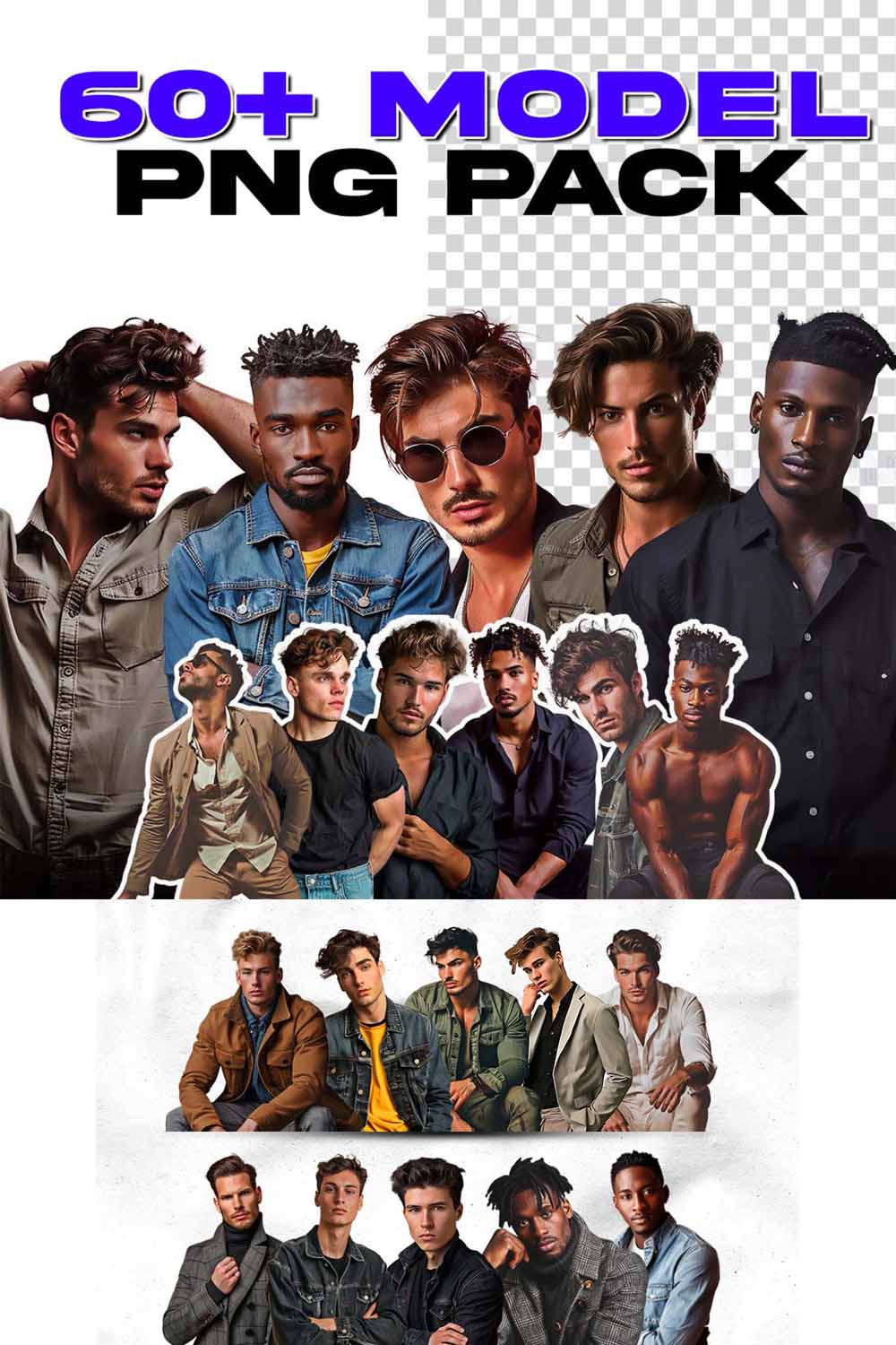 Men Model PNG Pack in just 12$ / HD / Transparent | Best to use in your Social Media Content Design pinterest preview image.