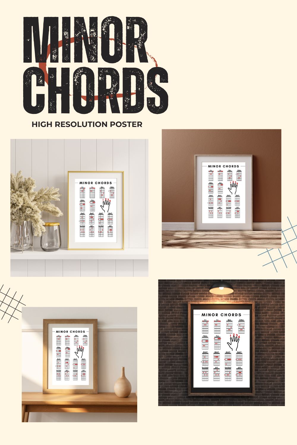 Minor Chords For Beginners - Poster to Print in High Resolution + BONUS pinterest preview image.