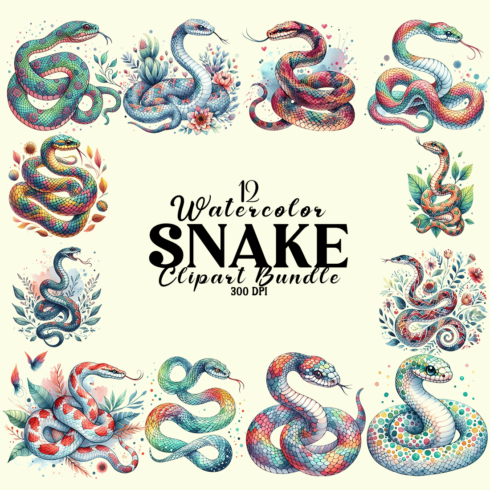 Watercolor Snake Clipart Bundle cover image.