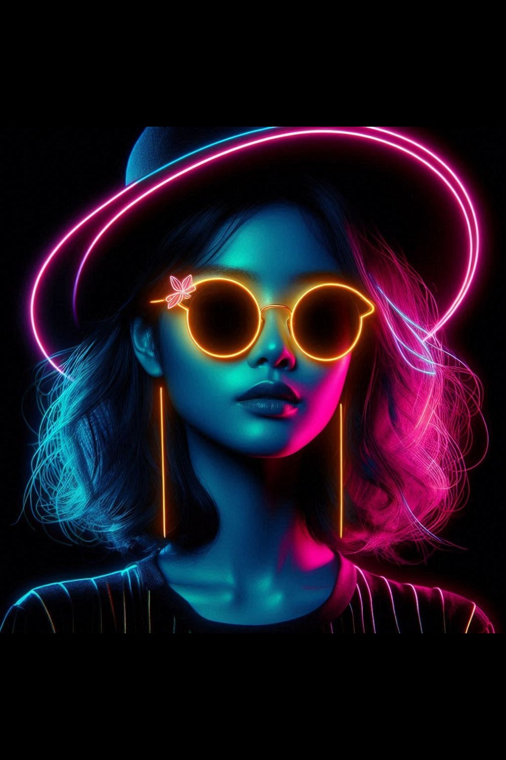 Chinese Fashion Model Neon Style Photo Art Poster Print Home Decor Printable Download pinterest preview image.